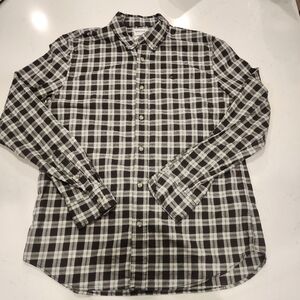 Timberland Plaid Button-Up Shirt Black Grey White Men's Large L 100% Cotton EUC